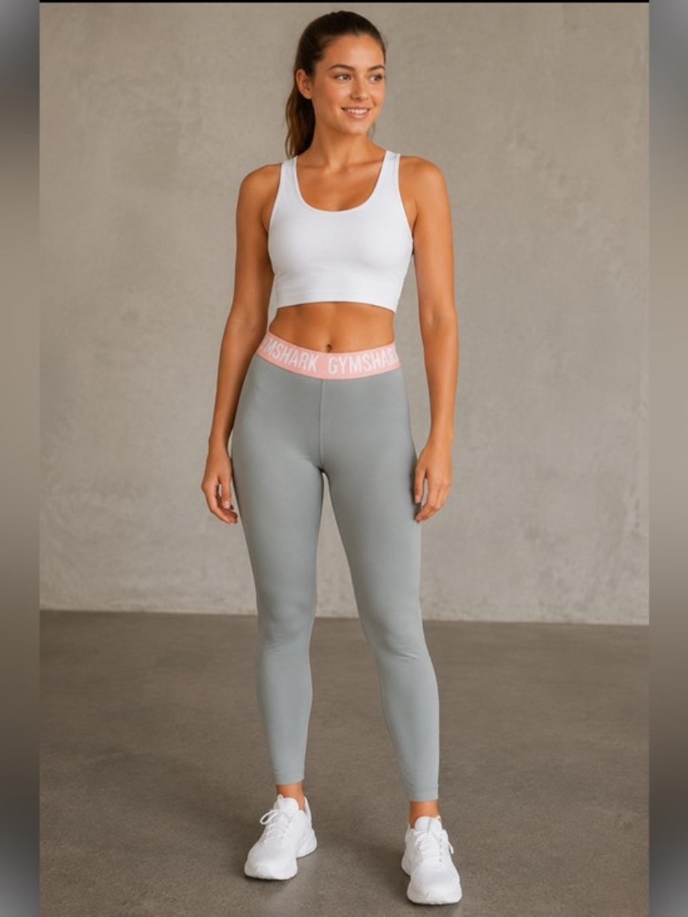 Gymshark Gray Coral Pink Logo Waistband Leggings Women’s Small